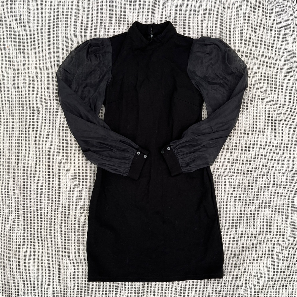 Formal Black Sheer Puff Sleeve Mini Dress